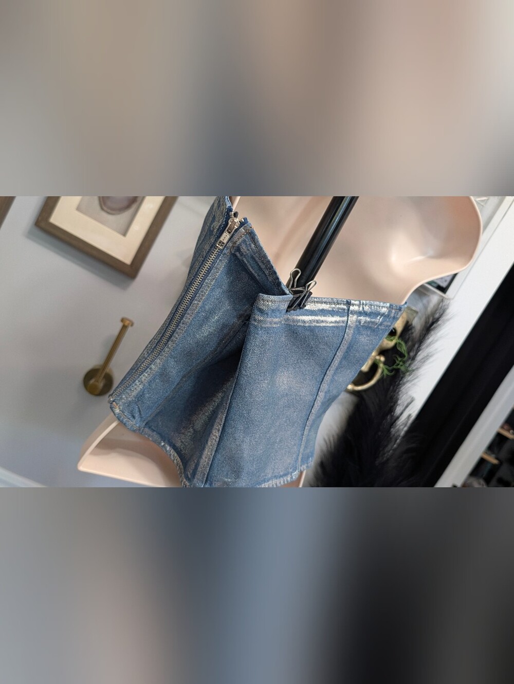 Monkl Shimmer Denim Jean Tube Crop Top MD NWT - Picture 3 of 9